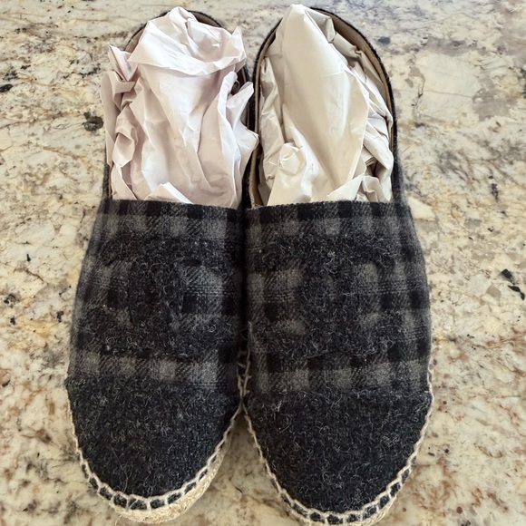 CHANEL Black and Gray Plaid Espadrilles